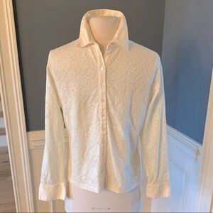 Talbots Petites Beige Nylon Button Down Romantic Lace Womens M Shirt Long Sleeve